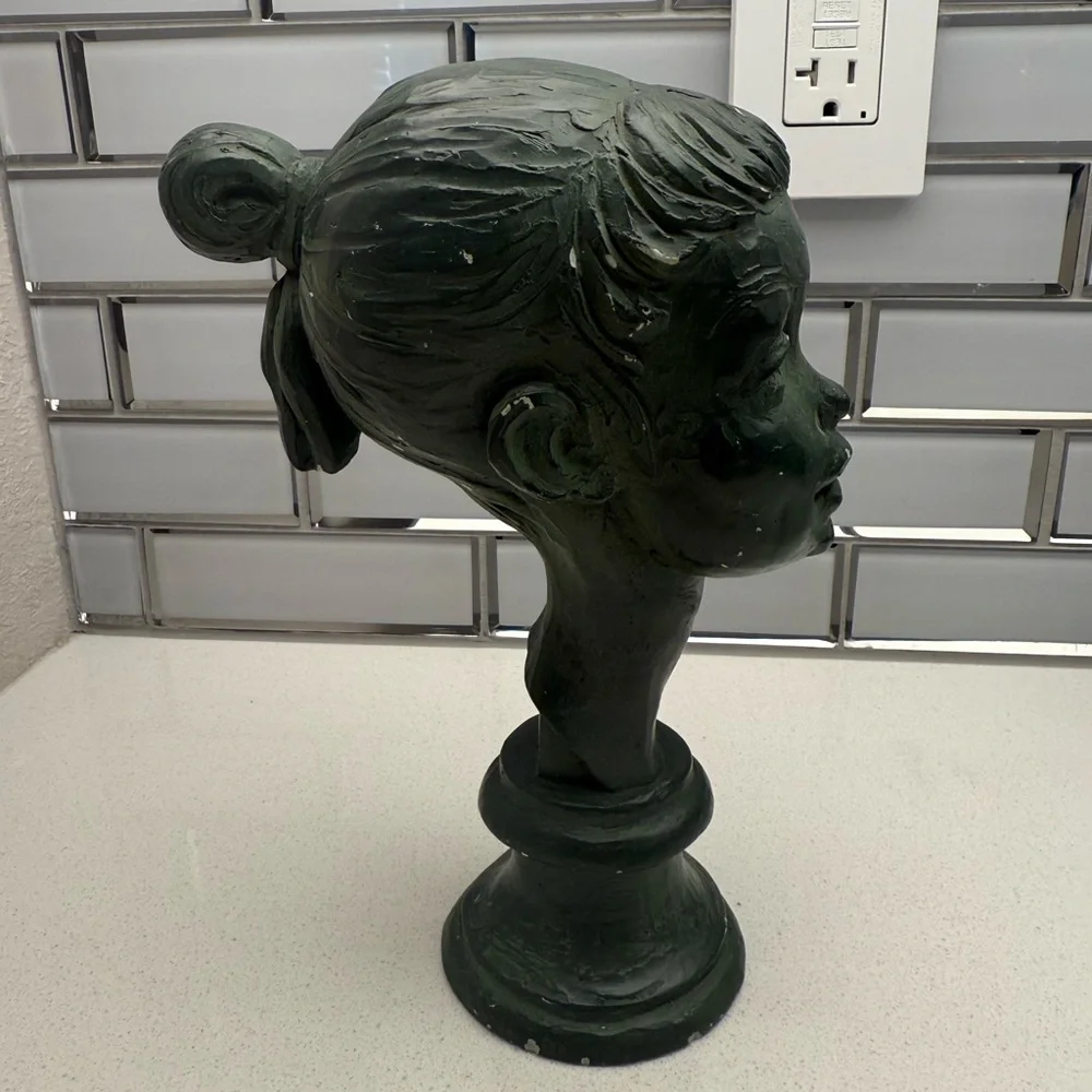 Vintage Fred Press Bust Sculpture Ballerina Woman Mid-Century Green Chalkware - Picture 4 of 14